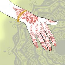 The Bride's Hand with Kaapu Tied During Viratham in Tamil Iyengar Pre-Wedding Rituals